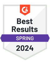 G2社による2024年冬のレポートで「Best Results Enterprise」を獲得したことを示すバッジ