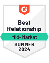 G2 Badge 2024 - Best Relationship - Mid-Market