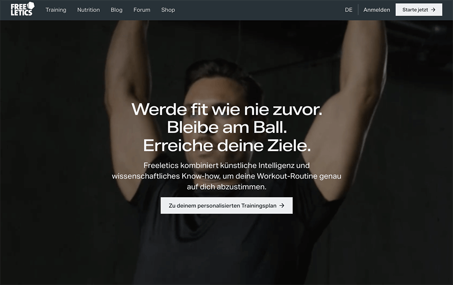 Beispiel für schöne Website freeletics.de