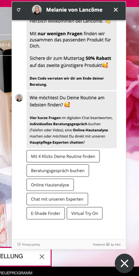 Screenshot Chatbot Melanie von Lancôme