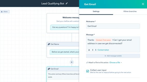 Product screenshot of HubSpot's chatbot software