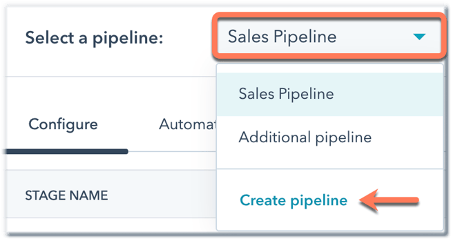 Opción crear una pipeline en el menú seleccionar una pipeline