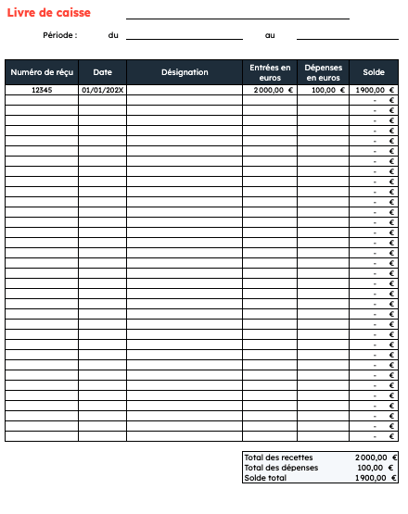 livre de caisse modèle