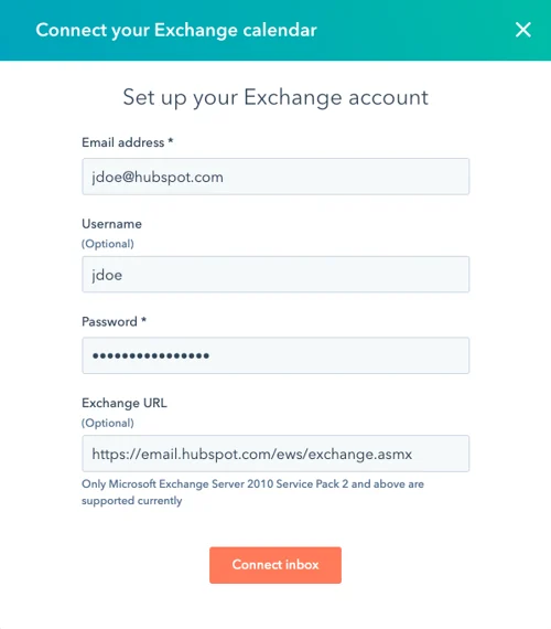 Cuadro de diálogo para ingresar los datos de la cuenta del servidor de Exchange