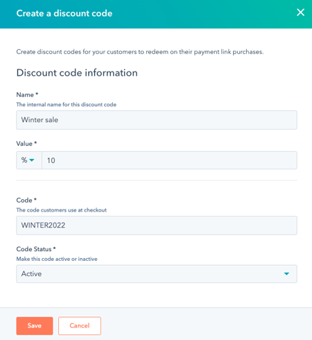 Create and use payment discount codes