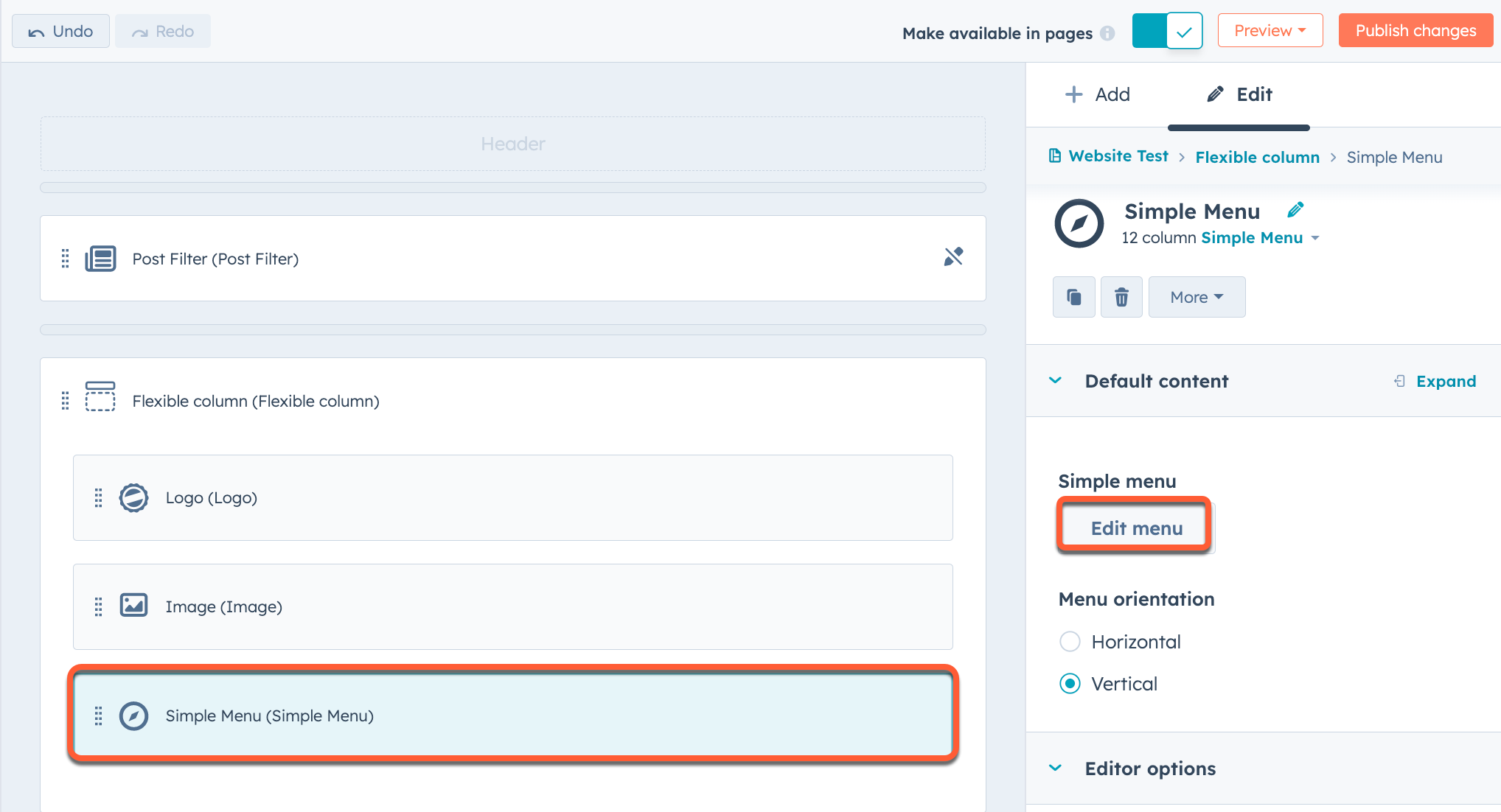 Edit a simple menu module