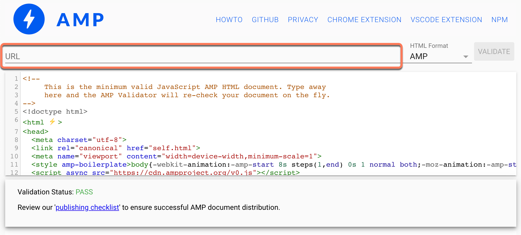 entrar-url-en-amp-validator