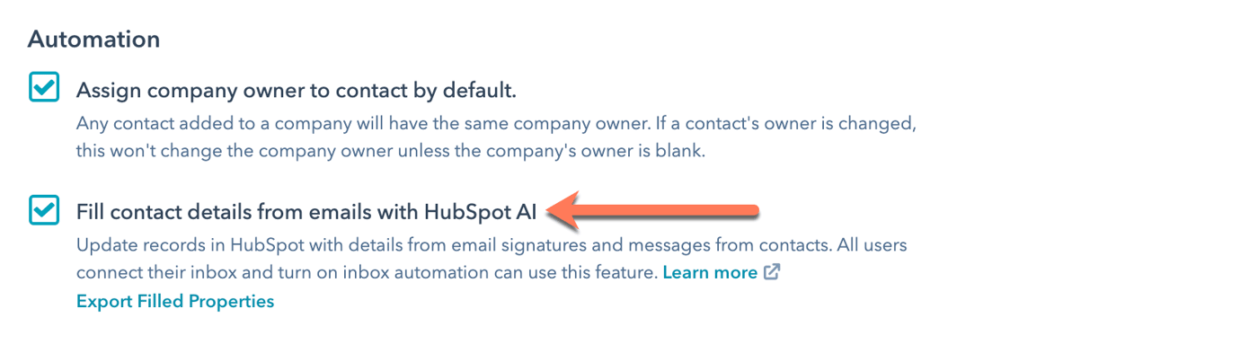 Automatically populate contact properties with HubSpot AI