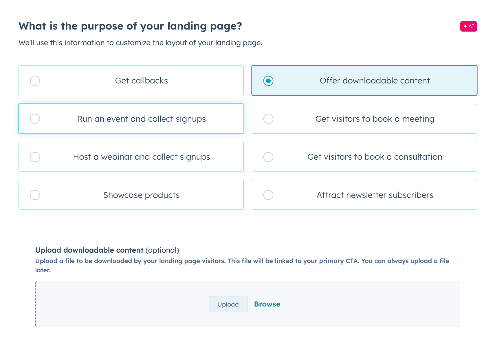 Create landing pages using AI (BETA)