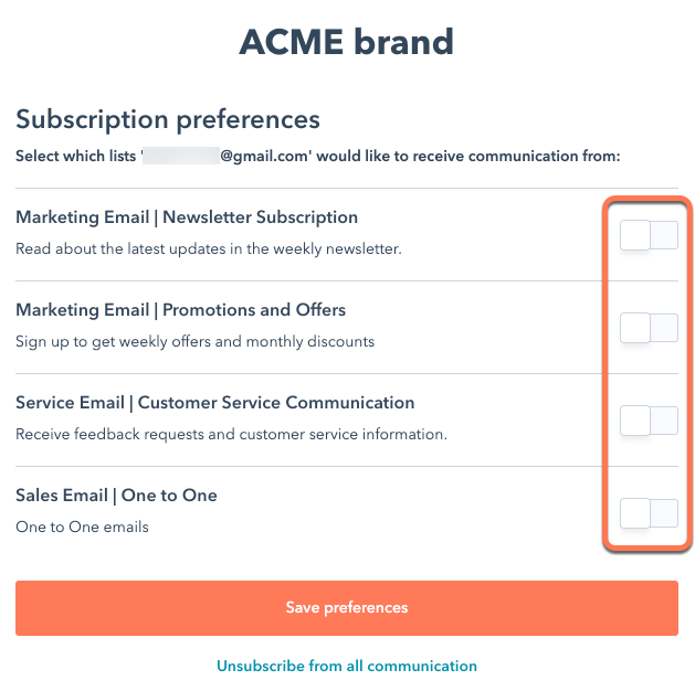 gerenciar-preferências-ressubscrição-clique por e-mail