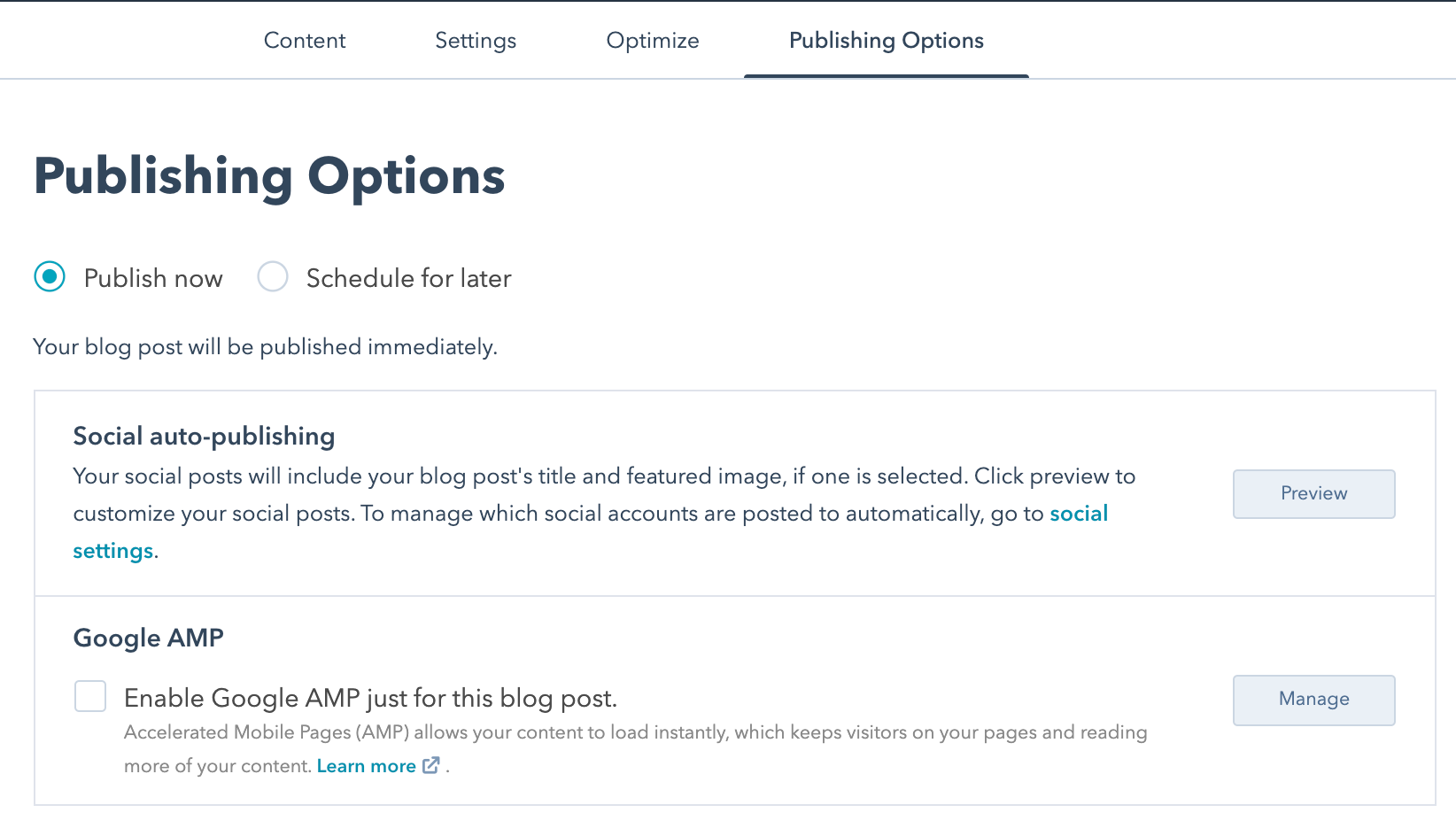 options de publication pour les articles de blog