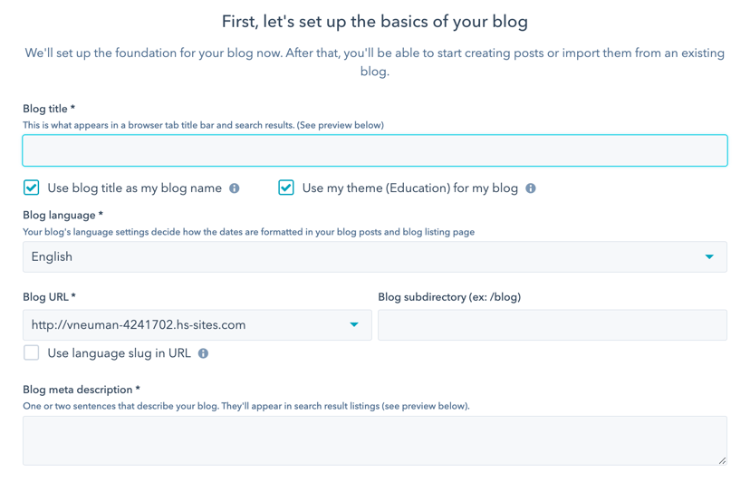 configurações do blogue