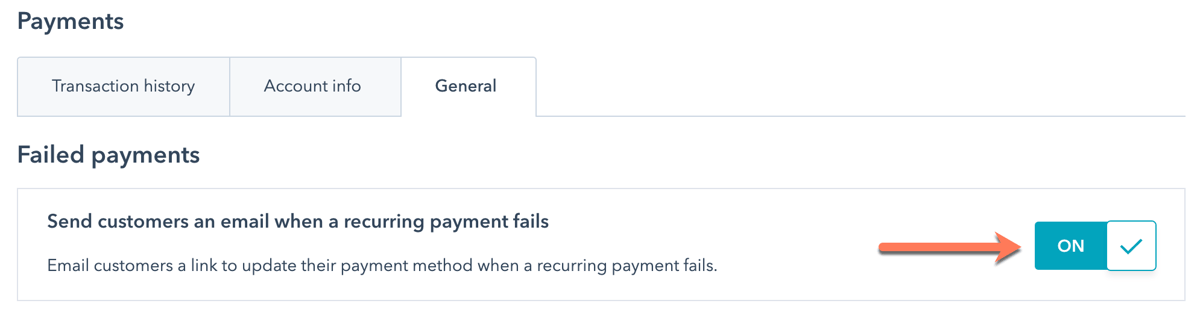 Update payment method for failed subscription payments