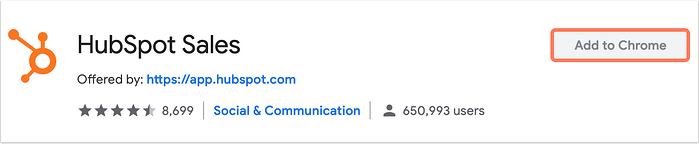 Botón para agregar la extensión de HubSpot Sales en la tienda de Google Chrome