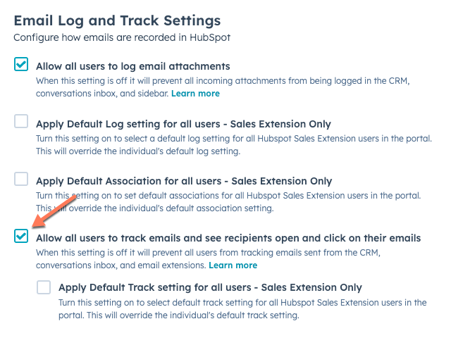 Turn off one-to-one email tracking or attachment logging