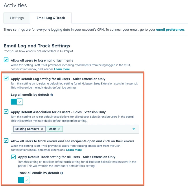Turn off one-to-one email tracking or attachment logging
