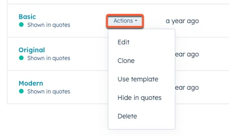 options personnalisées du modèle de devis