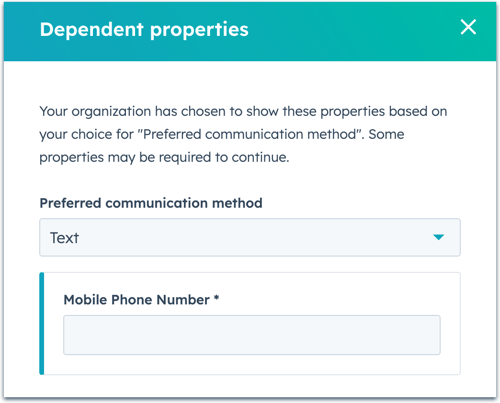 painel de propriedades dependentes