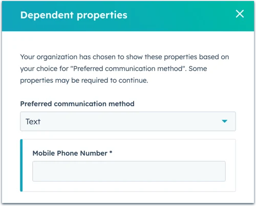 panneau de propriétés dépendantes