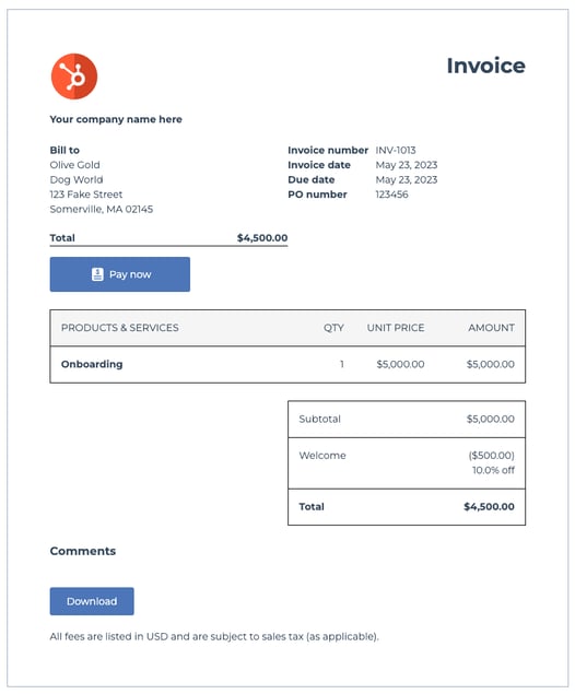 Configurer l'outil Factures de HubSpot