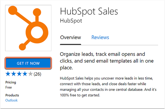 Botón Obtenerla ahora de HubSpot Sales en Microsoft AppSource