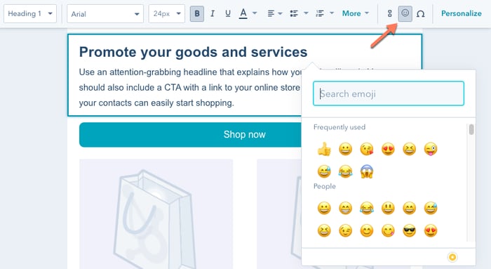 Puedes insertar emojis para dar a tu correo electrónico un toque personal