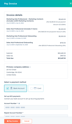 Pay your HubSpot invoice with ACH