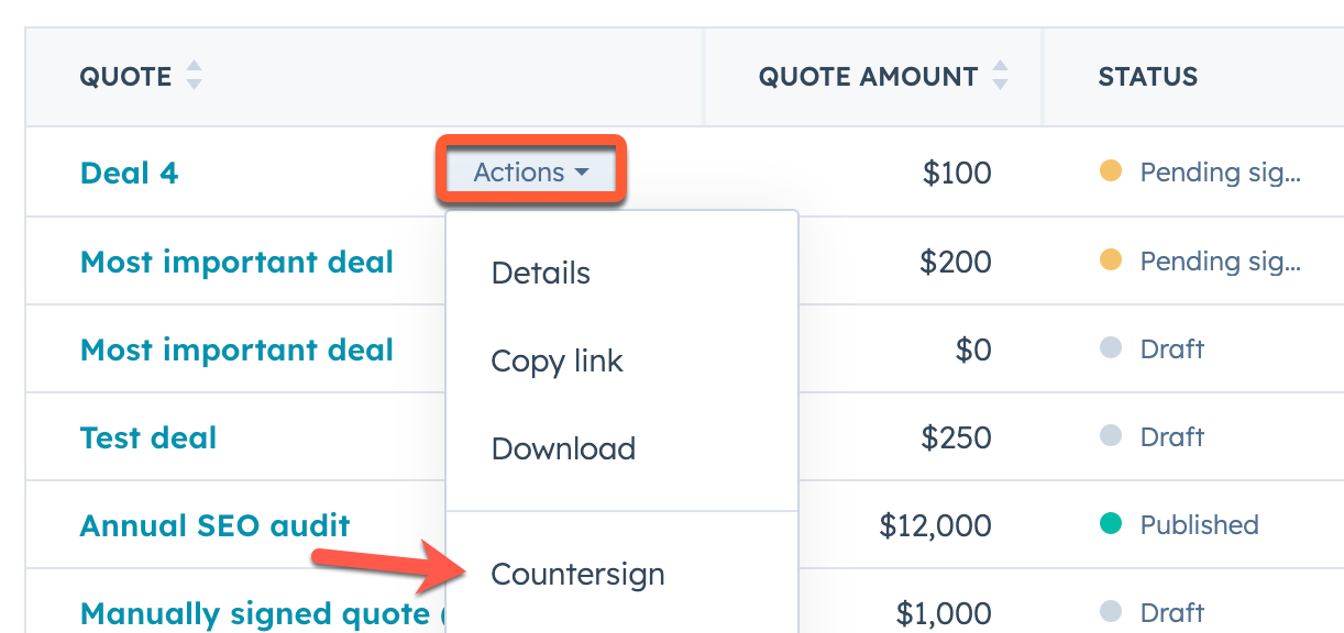 Use e-signatures with quotes