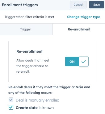 Add re-enrollment triggers to a workflow