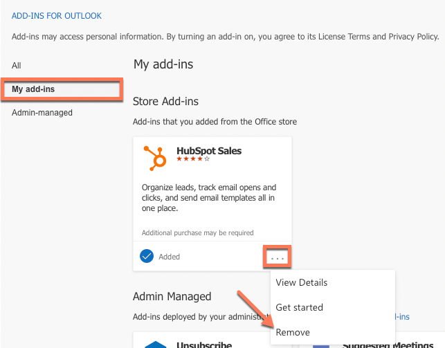 Uninstall the HubSpot Sales email extension