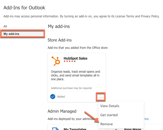 supprimer-hubspot-sales-add-in-from-outlook-web