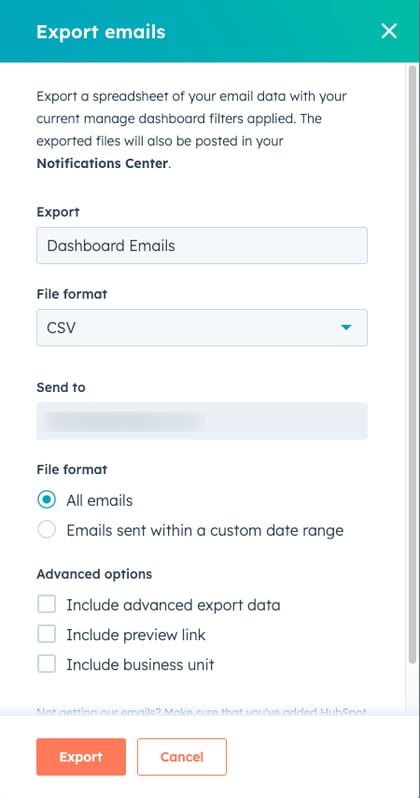updated-export-marketing-email-dialog-box（アップデイトエクスポートマーケティングEメールダイアログボックス）。