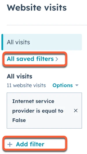 filtros de visitantes do sítio web