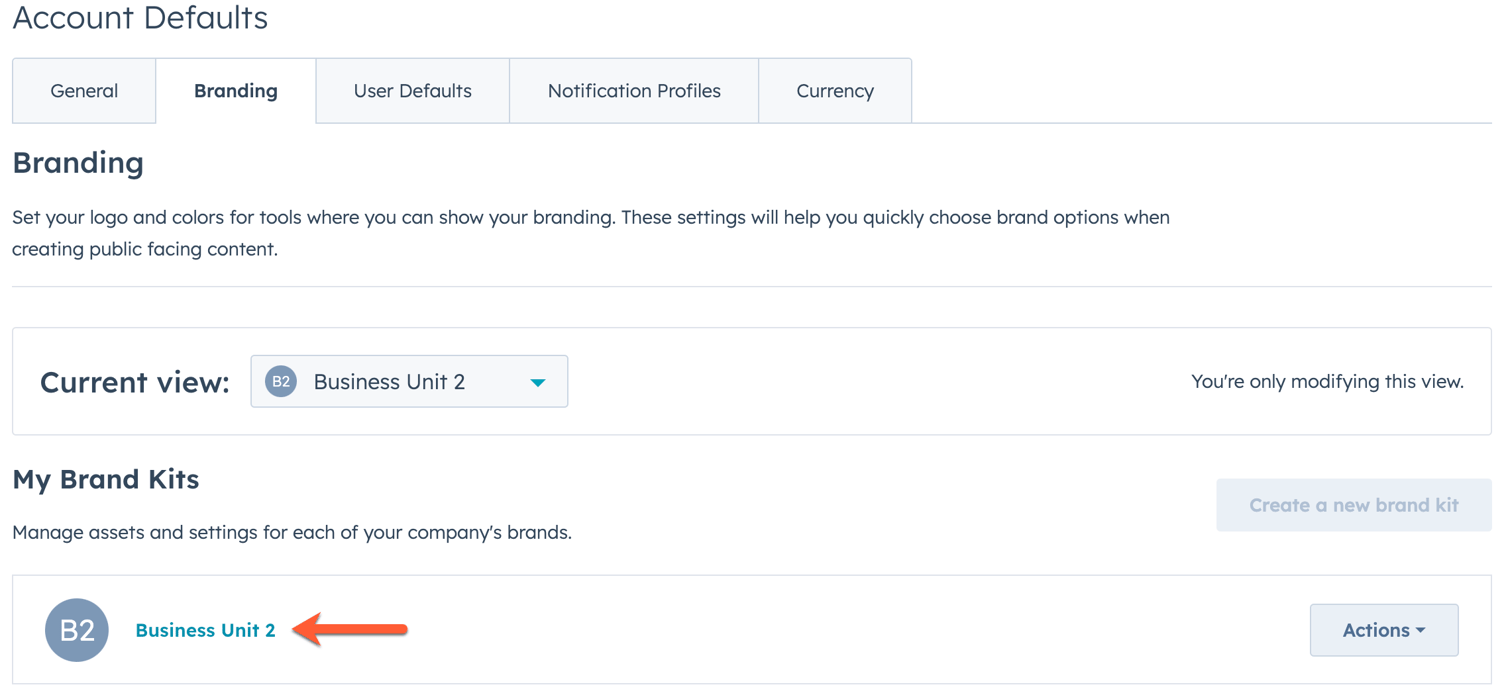 Manage brands with business units