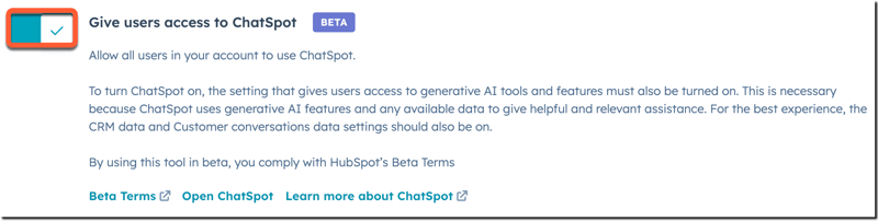 configuração de acesso ao chatspot