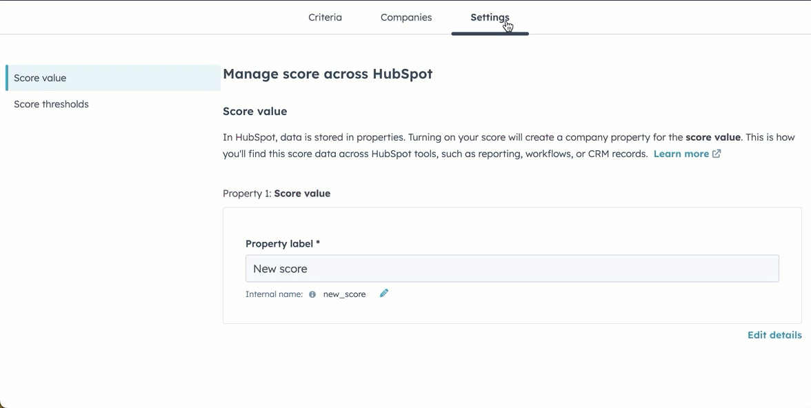 paramètres de score en tête