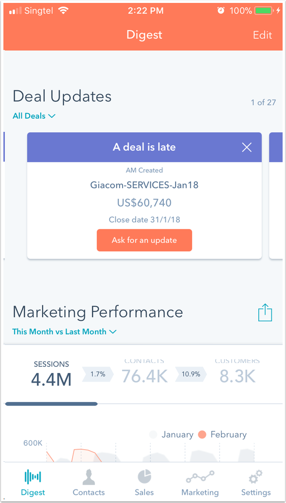 Features of the HubSpot mobile application