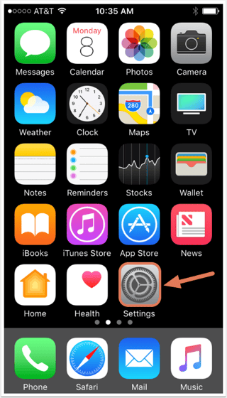 iOS screenshot arrow on Settings for finding source server information. 