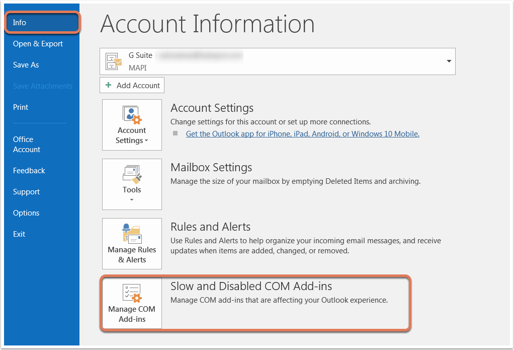 disable add ins outlook 2010