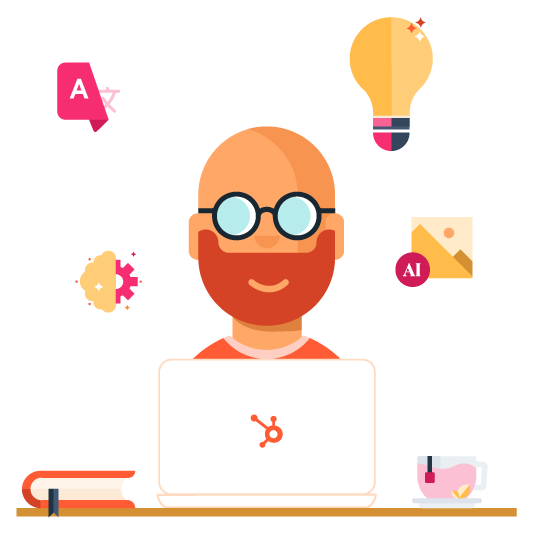 illustration of marketer using HubSpot's content tools