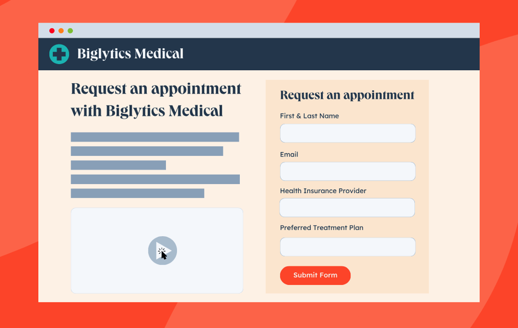 sensitive data simplified user interface showing an appointment request form