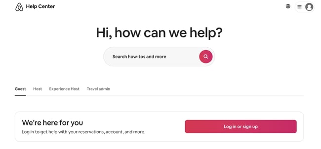 Airbnb’s knowledge base helps with reservations, accounts, and more. 