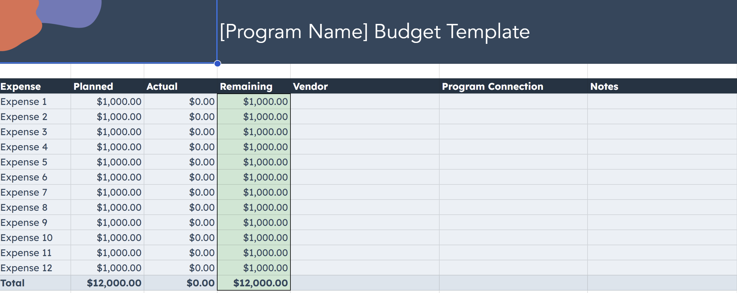 HubSpot Budget Template