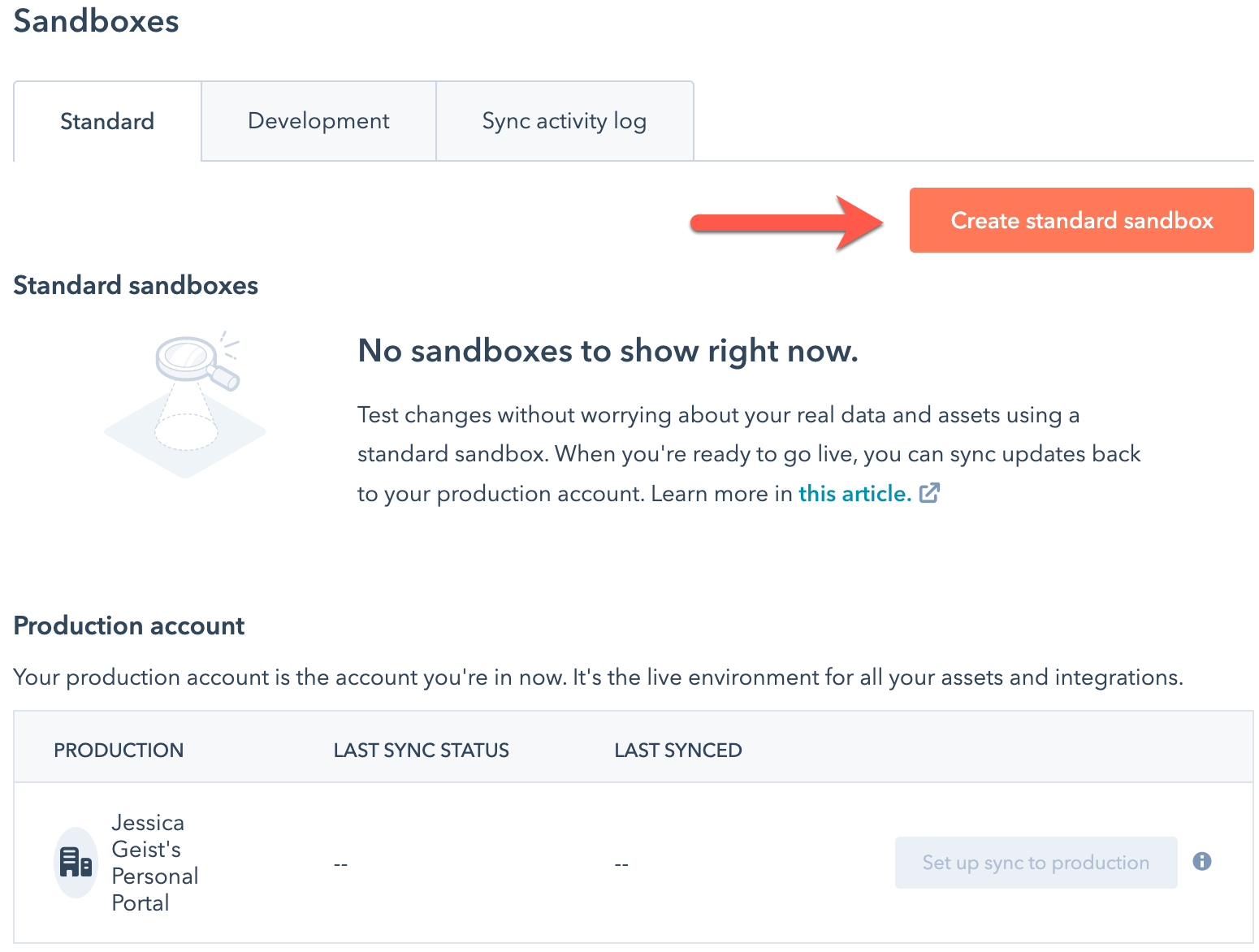 Set up a HubSpot sandbox account