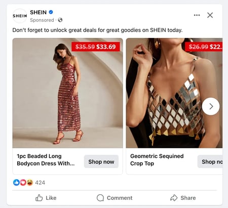 Screenshot of a Facebook Ad from Shein.