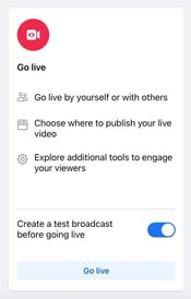 Screenshot showing how you can run a practice Facebook Live broadcast on desktop