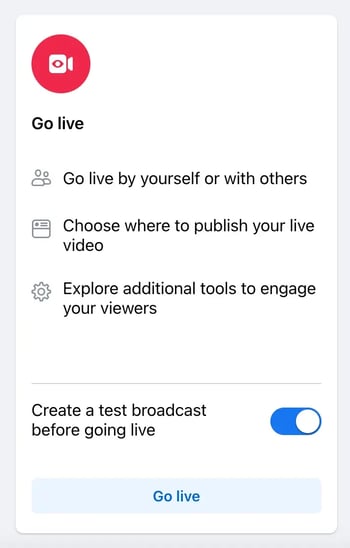 Screenshot showing how you can run a practice Facebook Live broadcast on desktop