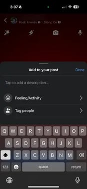 Screenshot showing the description field for Facebook Live videos