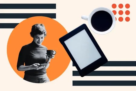 woman reads an ebook from an indesign ebook template