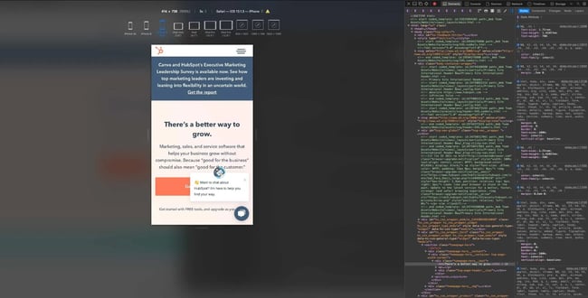 how to inspect element on mac, the mobile view in the safari inspect element tool